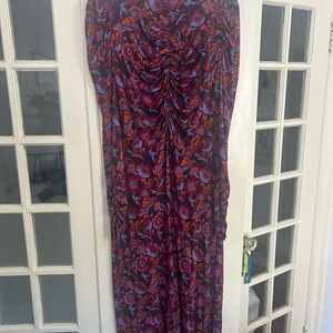 Tanya Taylor Zoe Dress Size Large Rouched Sleeves Longsleeve 70s floral